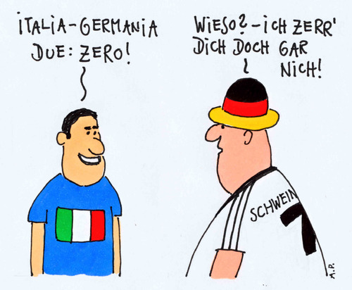 Cartoon: angstgegner (medium) by Andreas Prüstel tagged angstgegner,deutschland,italien,halbfinale,fußballeuropameisterschaft,italien,deutschland,halbfinale,euro 2012,em 2012,fussball,euro,2012,em