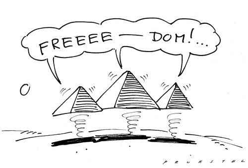 Cartoon: aufstand (medium) by Andreas Prüstel tagged ägypten,volksaufstand,demonstrationen,freiheit,demokratie,pyramiden,gizeh,kairo,ägypten,unruhen,protest,regierung,mubarak,demokratie,pyramide,volk,revolution