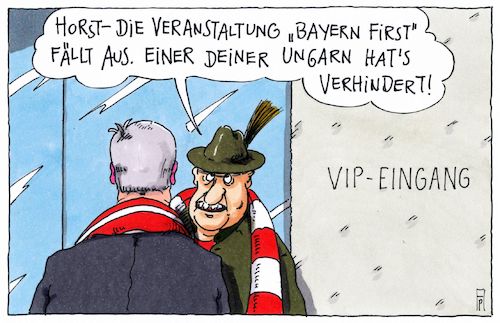 Cartoon: bayern first (medium) by Andreas Prüstel tagged bayern,fc,münchen,real,madrid,ungarischer,schiedsrichter,horst,seehofer,orban,ungarn,champions,league,cartoon,karikatur,andreas,pruestel,bayern,fc,münchen,real,madrid,ungarischer,schiedsrichter,horst,seehofer,orban,ungarn,champions,league,cartoon,karikatur,andreas,pruestel