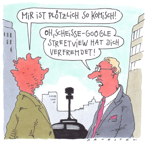 Cartoon: befremdlich (medium) by Andreas Prüstel tagged googlestreetview,personenverfremdung,aufnahmefahrzeuge,google,street view,personenverfremdung,aufnahmefahrzeuge,datenschutz,internet,angst,überwachung,big brother,street,view,big,brother