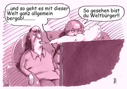 Cartoon: bergab (medium) by Andreas Prüstel tagged nachrichten,news,tv,welt,zustand,der,weltbürger,ehepaar,cartoon,karikatur,andreas,pruestel,nachrichten,news,tv,welt,zustand,der,weltbürger,ehepaar,cartoon,karikatur,andreas,pruestel