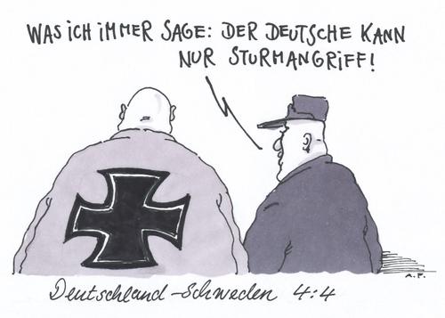 Cartoon: beschränkt (medium) by Andreas Prüstel tagged wm,fussball,qualifikation,schweden,deutschland,geschichtsträchtig,sturmangriff,neonazis,wm,fussball,qualifikation,schweden,deutschland,geschichtsträchtig,sturmangriff,neonazis