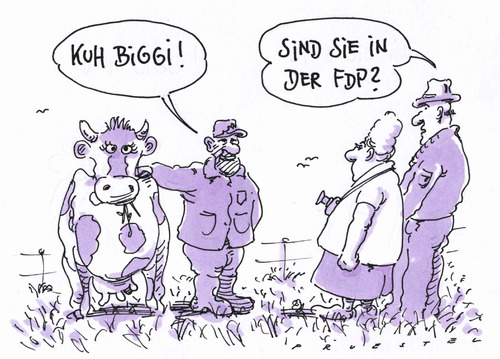 Cartoon: biggi (medium) by Andreas Prüstel tagged kubicki,fdp,rind,kuh,landwirt,kubicki,fdp,kuh,landwirt