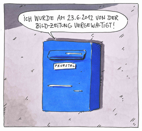Cartoon: bild-zeitung (medium) by Andreas Prüstel tagged zumutung,massenverteilung,vergewaltigung,jubiläum,60jahre,bildzeitung,bild,bild,bildzeitung,jubiläum,medien
