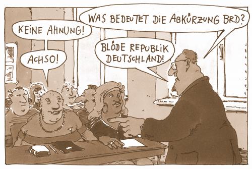 Cartoon: billig-bildung (medium) by Andreas Prüstel tagged bildungswesen,schule,lehrer,schüler,unwissen,brd,bundesrepublik deutschland,schule,schüler,lehrer,unterricht,klasse,geschichte,unwissen,wissen,bildung,allgemeinwissen,frage,antwort,bildungssystem,pisa,uni,universität,dozent,lehrkörper,jugend,jugendliche,bildungswesen,bundesrepublik,deutschland