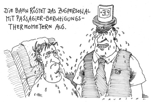 Cartoon: bis 32 grad (medium) by Andreas Prüstel tagged deutschebahn,klimanlagen,hitze,ausfall,bahn,db,defekt,deutsche bahn,fahrgast,fahrgäste,gesundheit,hitze,klimaanlage,kollaps,krauslauf,kunde,kunden,reise,reisen,sauna,schwitzen,service,sommer,störung,transport,urlaub,verkehr,verreisen,warm,zug,deutsche