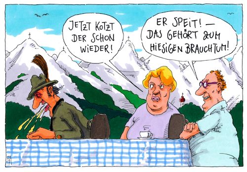 Cartoon: brauchtum (medium) by Andreas Prüstel tagged bayern,brauchtum,urlaub,alpen,kotzen,speien,cartoon,karikatur,andreas,pruestel,bayern,brauchtum,urlaub,alpen,kotzen,speien,cartoon,karikatur,andreas,pruestel