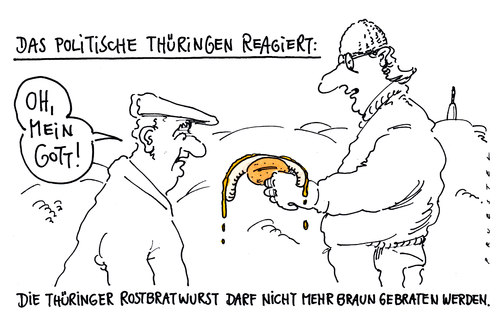 Cartoon: braunverbot (medium) by Andreas Prüstel tagged neonaziverbrechen,verfassungsschutz,thüringen,rostbratwurst,neonazi,verbrechen,verfassungsschutz,thüringen,rostbratwurst,nazi,nazis