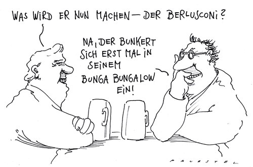 Cartoon: bungalow (medium) by Andreas Prüstel tagged berlusconi,abgang,italien,bungalow,berlusconi,abgang,bungalow,italien