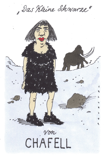 Cartoon: coco (medium) by Andreas Prüstel tagged hautecouture,steinzeit,mammut,kleid,cocochanel,haute couture,steinzeit,mammut,kleid,coco chanel,fashion,mode,haute,couture,coco,chanel