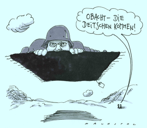 Cartoon: deutsche männer (medium) by Andreas Prüstel tagged hansiflick,dirkniebel,deutschestahlhelme,teppichschmuggel,fußballem