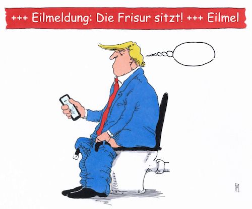 Cartoon: eilmeldung (medium) by Andreas Prüstel tagged usa,trump,twitter,eiligkeit,eilmeldung,frisur,cartoon,karikatur,andreas,pruestel,usa,trump,twitter,eiligkeit,eilmeldung,frisur,cartoon,karikatur,andreas,pruestel