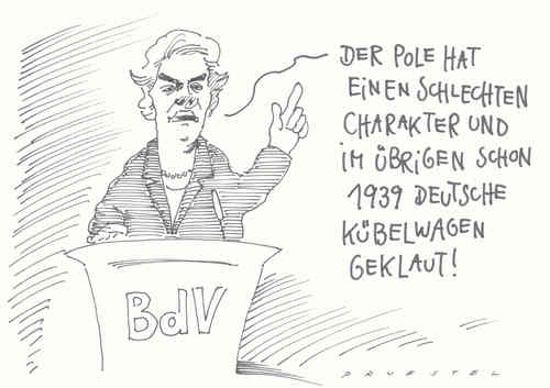 Cartoon: erika steinkrach (medium) by Andreas Prüstel tagged steinbach,vertriebenenbund,polen,bartoszewski,zweiterweltkrieg,autoklau,steinbach,vertriebenenbund,polen,bartoszewski,zweiter weltkrieg,autoklau,zweiter,weltkrieg