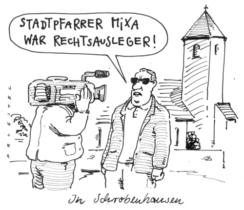 Cartoon: erinnerung (medium) by Andreas Prüstel tagged katholische,kirche,mißbrauch,bischof,mixa,oberbayern,papst,benedikt,ratzinger,rom,kirche,gott,religion,skandal,glaube