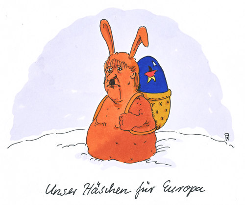 Cartoon: eurohäschen (medium) by Andreas Prüstel tagged eurokrise,eu,merkel,vorherschaft,deutschland,zuchtmeisterin,karikatur,cartoon,eurokrise,eu,merkel,vorherschaft,deutschland,zuchtmeisterin,karikatur,cartoon