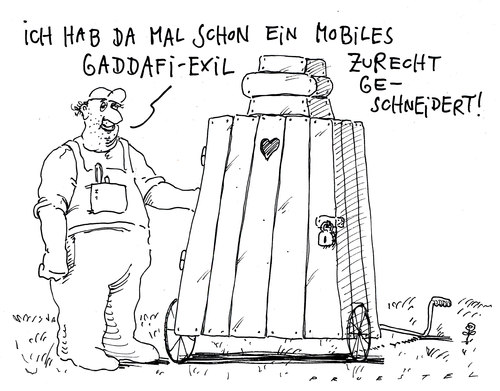Cartoon: exil (medium) by Andreas Prüstel tagged gaddafi,exil,libyen,gaddafi,exil,libyen,politiker