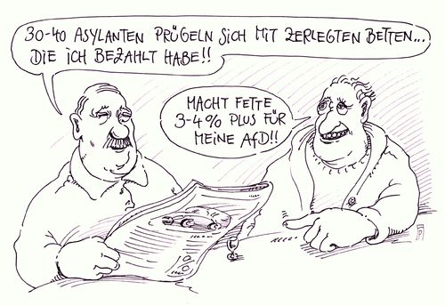 Cartoon: fette prozente (medium) by Andreas Prüstel tagged flüchtlingszustrom,flüchtlinge,asyl,asylanten,unterbringung,konflikte,prügeleien,besorgte,bürger,afd,cartoon,karikatur,andreas,pruestel,flüchtlingszustrom,flüchtlinge,asyl,asylanten,unterbringung,konflikte,prügeleien,besorgte,bürger,afd,cartoon,karikatur,andreas,pruestel