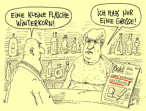 Cartoon: flasche korn (medium) by Andreas Prüstel tagged vw,volkswagen,abgasskandal,betrug,diesel,martin,winterkorn,korn,schnaps,robert,lewandowski,fc,bayern,vfl,wolfsburg,cartoon,karikatur,andreas,pruestel,vw,volkswagen,abgasskandal,betrug,diesel,martin,winterkorn,korn,schnaps,robert,lewandowski,fc,bayern,vfl,wolfsburg,cartoon,karikatur,andreas,pruestel