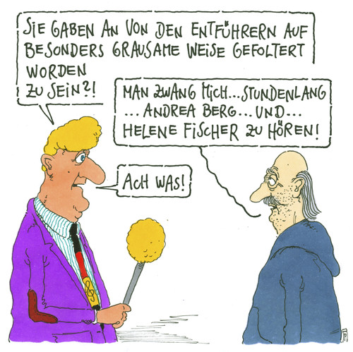 Cartoon: folter (medium) by Andreas Prüstel tagged folter,folterung,grausamkeit,entführung,opfer,schlager,schlagersängerinnen,helene,fischer,andrea,berg,cartoon,karikatur,andreas,pruestel,folter,folterung,grausamkeit,entführung,opfer,schlager,schlagersängerinnen,helene,fischer,andrea,berg,cartoon,karikatur,andreas,pruestel