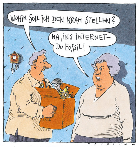 Cartoon: fossil (medium) by Andreas Prüstel tagged trödel,kram,internet,ebay,trödel,kram,internet,ebay,web,handel,verkauf,verkaufen,flohmarkt
