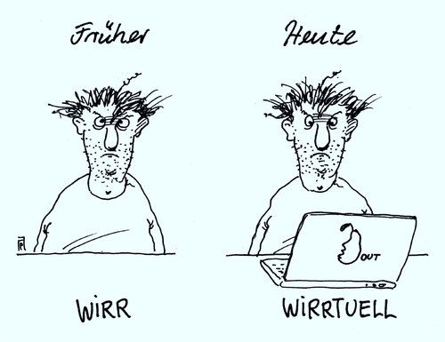 Cartoon: früher war alles anders (medium) by Andreas Prüstel tagged wirr,wirrnis,verwirrung,virtuell,laptop,notebook,internet,birnout,cartoon,karikatur,andreas,pruestel,wirr,wirrnis,verwirrung,virtuell,laptop,notebook,internet,birnout,cartoon,karikatur,andreas,pruestel