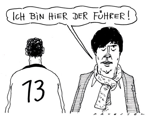 Cartoon: führungspersonal (medium) by Andreas Prüstel tagged löw,ballack,fußballnationalmannschaft,trainer,mannschaftskapitän,löw,ballack,fußballnationalmannschaft,trainer,mannschaftskapitän