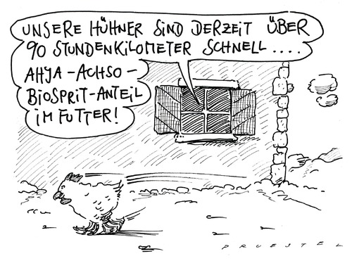 Cartoon: futtermittel (medium) by Andreas Prüstel tagged futtermittelskandal,dioxin,biosprit,hühner,bauernhof,futtermittelskandal,futter,essen,nahrung,ernährung,hühner,bauernhof,biosprit,dioxin,bio,eier