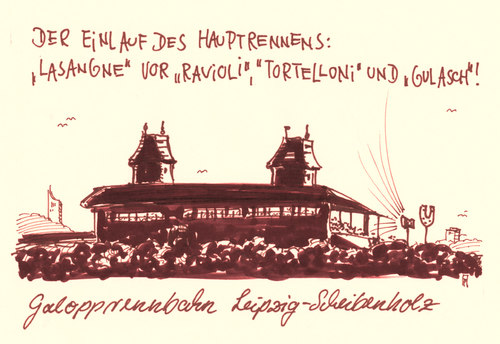 Cartoon: galopp (medium) by Andreas Prüstel tagged pferdefleischskandal,fertiggerichte,tiefkühlkost,lebensmittel,lasangne,ravioli,tortelloni,gulasch,galopprennbahn,leipzig,scheinenholz,pferderennen,cartoon,karikatur,pferdefleischskandal,fertiggerichte,tiefkühlkost,lebensmittel,lasangne,ravioli,tortelloni,gulasch,galopprennbahn,leipzig,scheinenholz,pferderennen,cartoon,karikatur