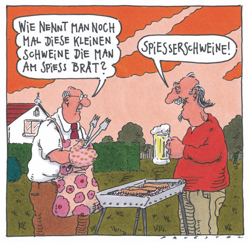 Cartoon: gartengrill (medium) by Andreas Prüstel tagged grill,garten,schwein,spanferkel,spießer,grill,garten,spanferkel,schwein,spießer,grillen,nachbarn,essen,konservativ