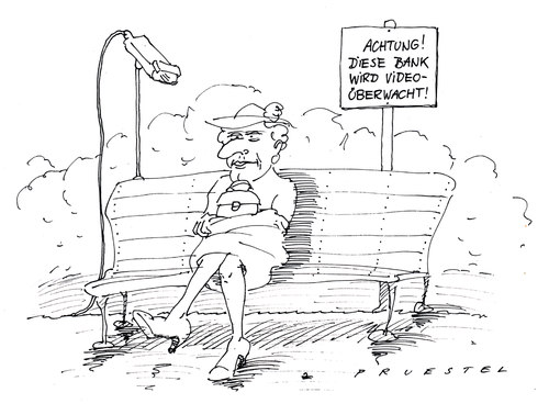 Cartoon: geborgenheit (medium) by Andreas Prüstel tagged videoüberwchung,bank,park,seniorin,videoüberwchung,bank,park,seniorin