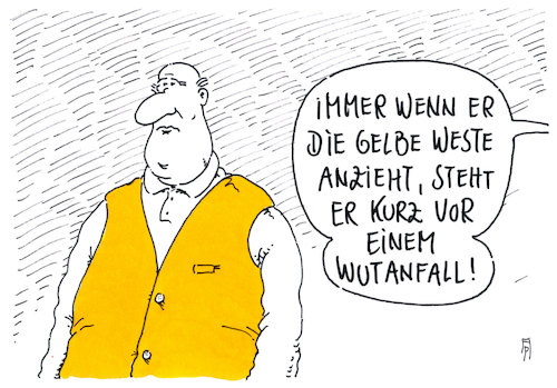 Cartoon: gelbe weste (medium) by Andreas Prüstel tagged frankreich,proteste,krawalle,steuersenkungen,regierung,macron,wutanfall,cartoon,karikatur,andreas,pruestel,frankreich,proteste,krawalle,steuersenkungen,regierung,macron,wutanfall,cartoon,karikatur,andreas,pruestel