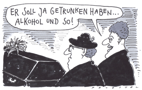 Cartoon: gerücht (medium) by Andreas Prüstel tagged trauerfeier,gerücht,alkoholismus,trauerfeier,gerücht,alkoholismus,alkohol,alkoholiker,sucht,tod,sterben,saufen,gesundheit