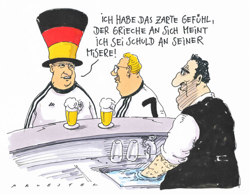 Cartoon: griechische misere (medium) by Andreas Prüstel tagged staatsverschuldung,eorokrise,viertelfinale,deutschland,fußballeuropameisterschaft,griechenland,griechenland,deutschland,viertelfinale,eurokrise