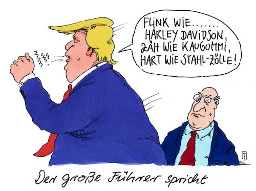 Cartoon: großer führer (medium) by Andreas Prüstel tagged usa,trump,strafzölle,stahl,eu,handelskrieg,cartoon,karikatur,andreas,pruestel,usa,trump,strafzölle,stahl,eu,handelskrieg,cartoon,karikatur,andreas,pruestel