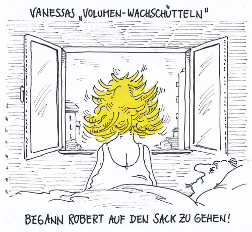 Cartoon: haariger morgen (medium) by Andreas Prüstel tagged paar,haarvolumen,morgen,paar,haarvolumen,morgen,haare,volumen,beauty,frauen
