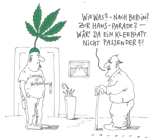 Cartoon: hanfparade (medium) by Andreas Prüstel tagged cannabislegalisierung,demonstration,hanfparade,berlin,demonstration,hanfparade,berlin,hanf,demo,cannabis,legal,legalisierung,gesetz,justiz,drogen,sucht,kleeblatt,fest