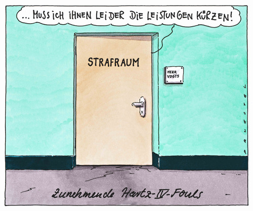 Cartoon: hartz4scheisspiel (medium) by Andreas Prüstel tagged hartz4,strafen,zumutungen,leistungen,foul,strafraum,fußball,strafen,zumutungen,leistungen,arbeit,job hartz,job,hartz