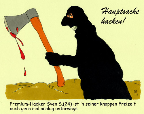 Cartoon: hauptsache hacken (medium) by Andreas Prüstel tagged hacker,hacken,enthaupten,is,islamischer,staat,islamisten,analog,freizeit,cartoon,karikatur,andreas,pruestel,hacker,hacken,enthaupten,is,islamischer,staat,islamisten,analog,freizeit,cartoon,karikatur,andreas,pruestel