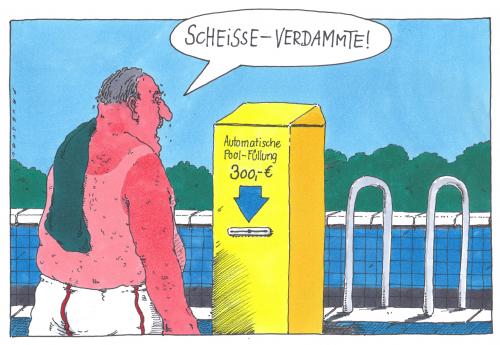 Cartoon: heisser sommer (medium) by Andreas Prüstel tagged swimmingpool,freizeit,sommer,sport,swimmingpool,freizeit,sommer,sport,autmatisierung,münzpool,freibad,freibadpleite,feibadschließung,kundenflaute,besucherflaute,besuchermangel,freibadschließung,wassermangel,wasserknappheit,chlor,chlorwasser