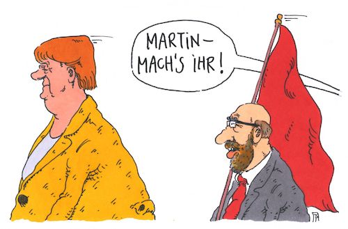 Cartoon: herausforderung (medium) by Andreas Prüstel tagged spd,groko,cdu,csu,merkel,martin,schulz,cartoon,karikatur,andreas,pruestel,spd,groko,cdu,csu,merkel,martin,schulz,cartoon,karikatur,andreas,pruestel