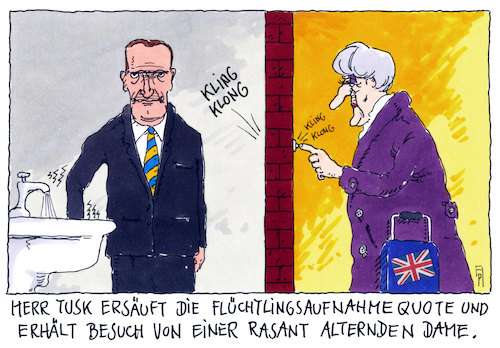 Cartoon: herr tusk (medium) by Andreas Prüstel tagged eu,gipfel,ratspräsident,tusk,flüchtlingsaufnahmequote,osteuropa,brexit,theresa,may,großbritannien,parlament,cartoon,karikatur,andreas,pruestel,eu,gipfel,ratspräsident,tusk,flüchtlingsaufnahmequote,osteuropa,brexit,theresa,may,großbritannien,parlament,cartoon,karikatur,andreas,pruestel