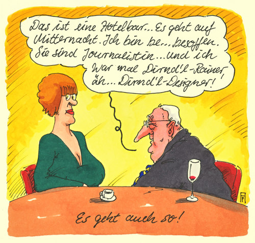 Cartoon: hotelbar (medium) by Andreas Prüstel tagged rainer,brüderle,fdp,journalistin,dirndl,hotelbat,sexismus,cartoon,karikatur,rainer,brüderle,fdp,journalistin,dirndl,hotelbat,sexismus,cartoon,karikatur