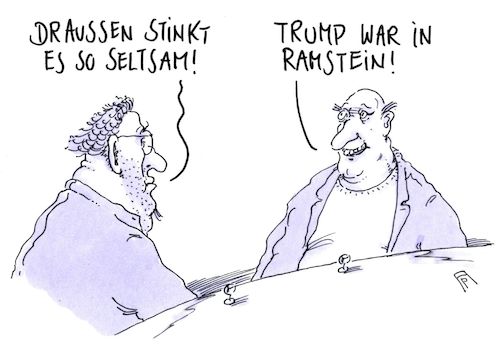 Cartoon: in ramstein (medium) by Andreas Prüstel tagged trump,besuch,usluftwaffenstützpunkt,ramstein,cartoon,karikatur,andreas,pruestel,trump,besuch,usluftwaffenstützpunkt,ramstein,cartoon,karikatur,andreas,pruestel