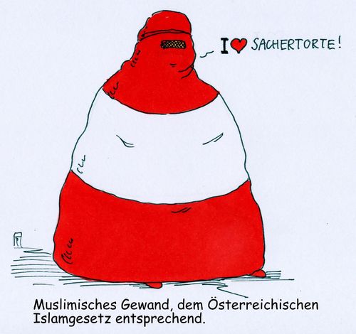 Cartoon: islamgesetz (medium) by Andreas Prüstel tagged karikatur,cartoon,fettleibigkeit,wien,sachertorte,burka,immigration,muslima,islamgesetz,österreich,andreas,pruestel,österreich,islamgesetz,burka,sachertorte,wien,fettleibigkeit,cartoon,karikatur,andreas,pruestel