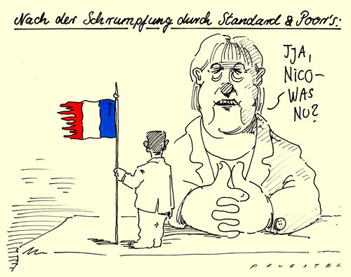 Cartoon: juniorpartner (medium) by Andreas Prüstel tagged ratingagentur,herabstufung,frankreich,eurokrise,sarkozy,merkel,partner,schrumpfung,trikolore,rating agentur,herabstufung,frankreich,eurokrise,sarkozy,merkel,partner,schrumpfung,trikolore,ratingagentur,rating,agentur