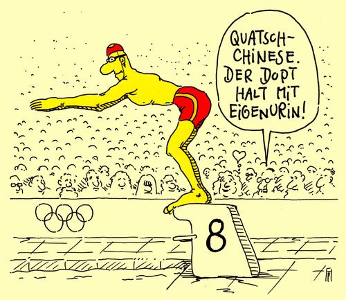 Cartoon: kein chinese (medium) by Andreas Prüstel tagged schwimmen,schwimmsport,olympia,doping,eigenurin,cartoon,karikatur,andreas,pruestel,schwimmen,schwimmsport,olympia,doping,eigenurin,cartoon,karikatur,andreas,pruestel