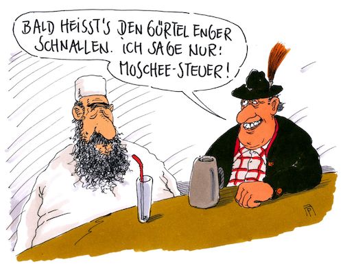 Cartoon: kirchensteuer (medium) by Andreas Prüstel tagged islam,moschee,auslandsfinanzierung,muslime,moscheesteuer,cartoon,karikatur,andreas,pruestel,islam,moschee,auslandsfinanzierung,muslime,moscheesteuer,cartoon,karikatur,andreas,pruestel