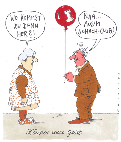 Cartoon: körper und geist (medium) by Andreas Prüstel tagged schach,shachclub,geistigegetränke,ehepaar,schach,club,geist,ehepaar,beziehung,partnerschaft,liebe,spiel,brettspiel,verein,freizeit