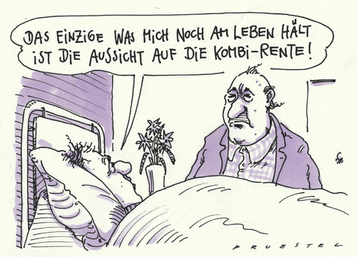 Cartoon: kombi-rente (medium) by Andreas Prüstel tagged kombirente,rentner,senioren,zuverdienst,lebensmut,krankenlager,krankenhaus,kombirente,rentner,senioren,lebensmut,krankenhaus,krankenlager