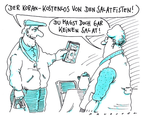 Cartoon: koranverschenkung (medium) by Andreas Prüstel tagged koran,koranverteilung,salafisten,islam,islamisten,koran,koranverteilung,salafisten,islam,islamisten